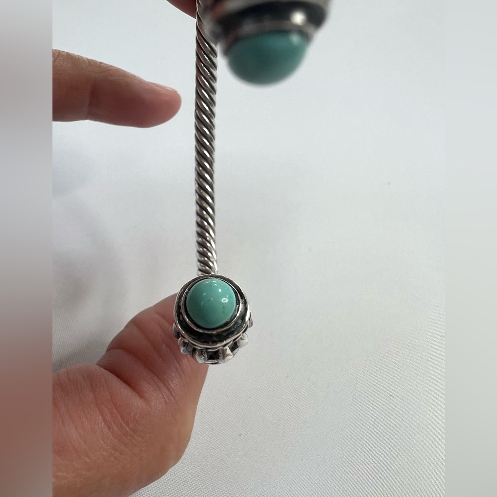 Vintage Sterling Silver Cable Turquoise Bracelet Cuff - Picture 10 of 16